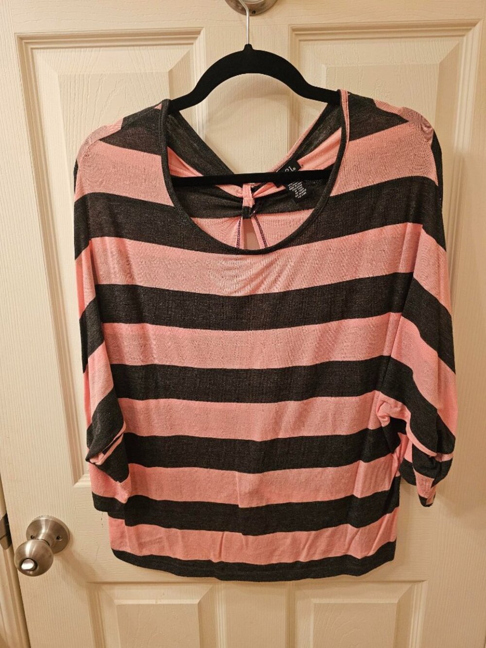 Rue 21 Large Pink & Black Grey Striped Blouse